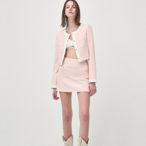 ETMON  Cherry Pink Piping Pocket Tweed Jacket Size S - Picture 6 of 7